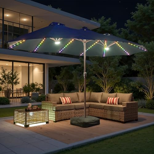 15ft Umbrella Outdoor Patio Solar Lights with Base