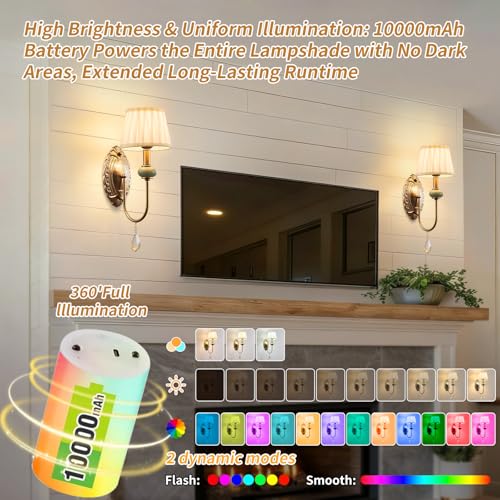 Wireless Battery Operated Antique Brass Wall Sconces Set of 2 (2 Count)