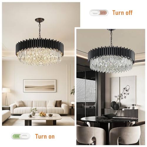 30" Modern Black Crystal Chandelier 12 Lights 6