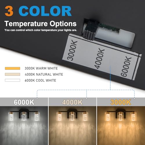 3 Light Black and Gold Vanity Light with 3 Color Modes