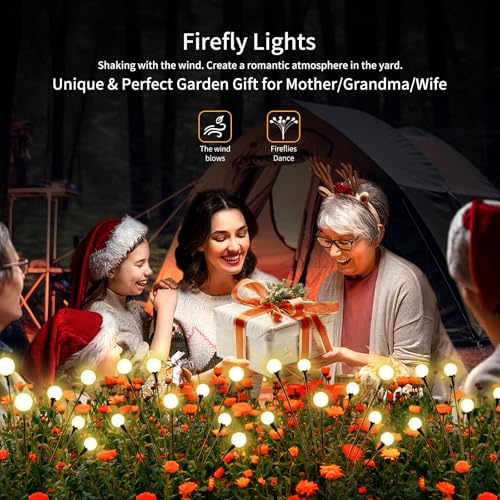 Solar Lights Outdoor Waterproof 4 Pack of 32 LEDs Garden Patio Firefly Decoration Unique Gifts Women Grandparents (4 Count)