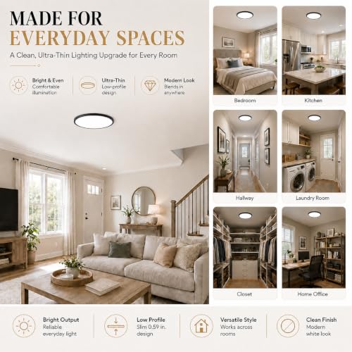 6 Pack Dimmable LED Flush Mount Ceiling Light Fixture (Black / 6 Packs)