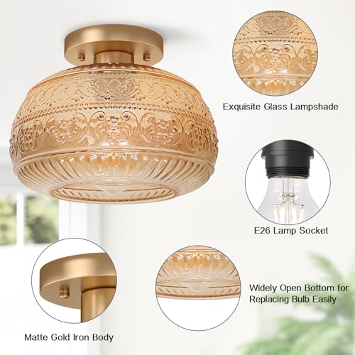 Antique Amber Glass Flush Mount Ceiling Light Fixtures