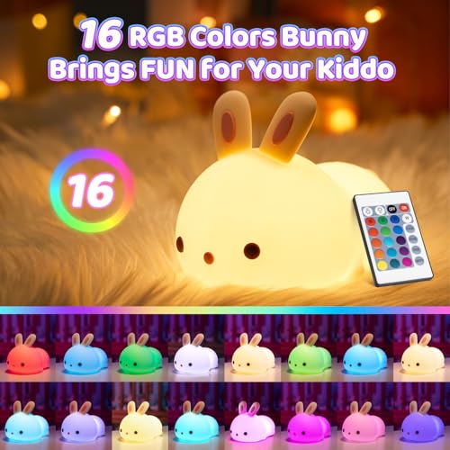 Bunny Squishy Gifts for Kids Night Light with Remote