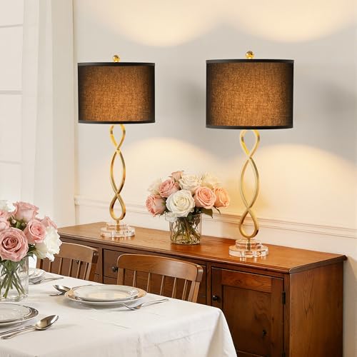 30" Brass Gold Buffet Table Lamps for Living Room Set of 2