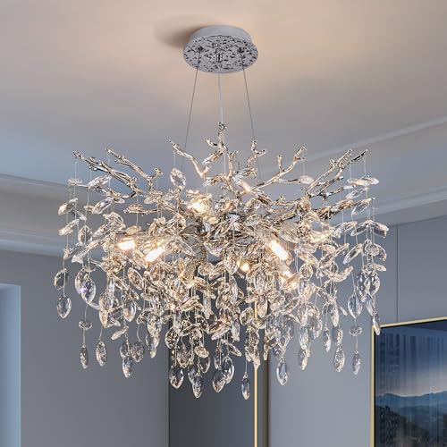 Modern Tree Branch Crystal Chandelier Luxury Silver Crystal Pendant Lighting 23.6" Contemporary 8