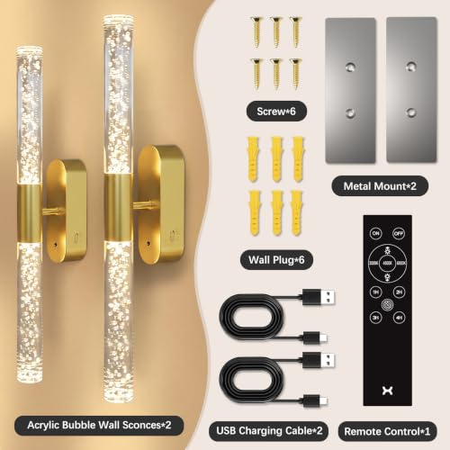 Crystal Battery Operated Wall Sconces Set of 2 for Home Space (2 Count)
