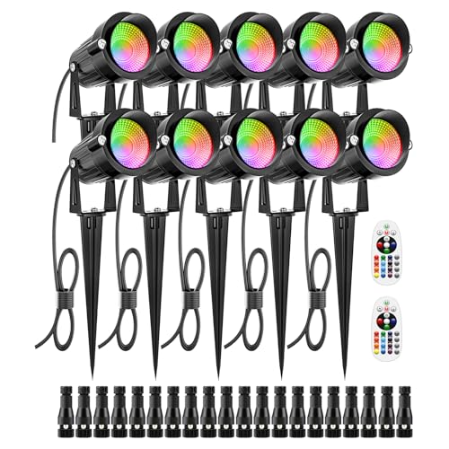 12W Color Changing Landscape Lights RGB Low Voltage Landscape Lighting Remote Control (10 Count)