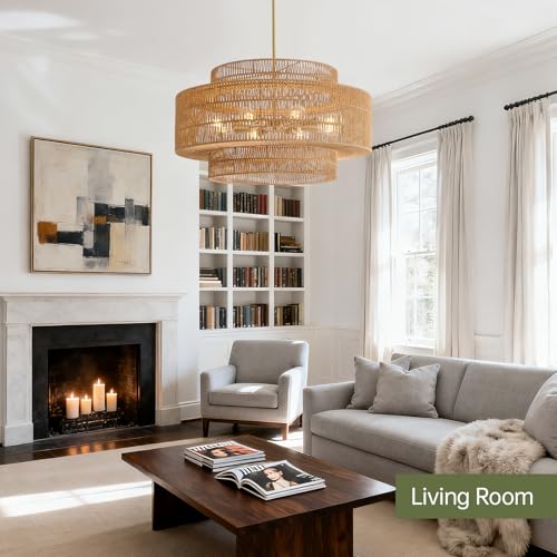 30" Rattan Chandelier for Dining Room