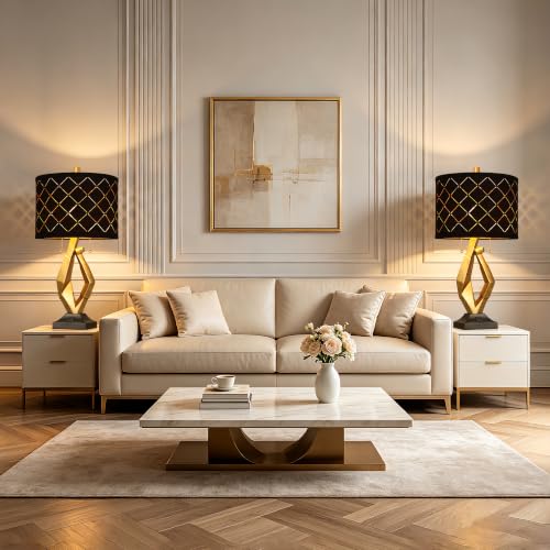 Modern Black and Gold Table Lamps Set of 2 with Dual Pull Chains Switch (2 Count)
