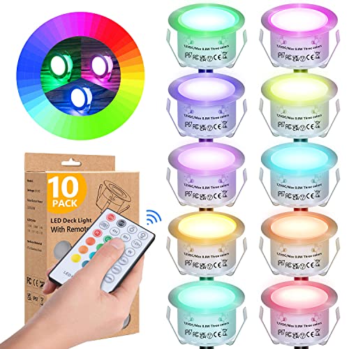 10PCS Low Voltage Recessed RGB Deck Lamp φ42mm with Remote Control (10 Count)