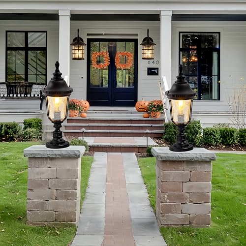 Dusk to Dawn Outdoor Post Light 19" Retro Exterior Lamp with Pier Mount Base Waterproof Fence Lighting for Yard
