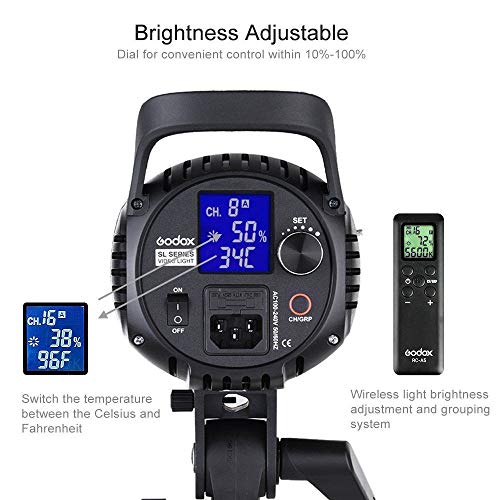 SL 60W Kit with Softbox and 2.8M Stainless Steel Light Stand LED Video Light 5600K Studio Continuous Lamp Bowens Mount Wirelessly Adjust Photo Lights for YouTube