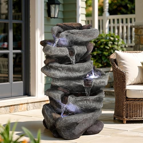 20" H Outdoor Water Fountain with LED Lights