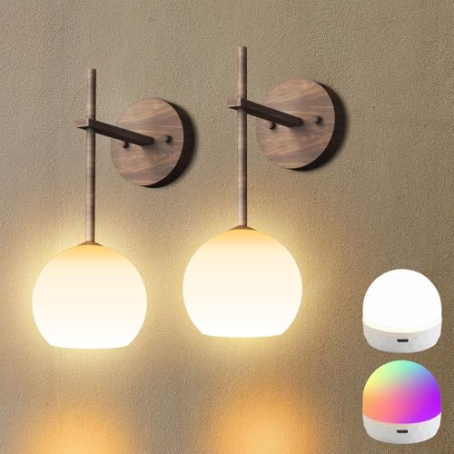 Walnut Grain Battery Operated Wall Sconces Set of 2 (2 Count)