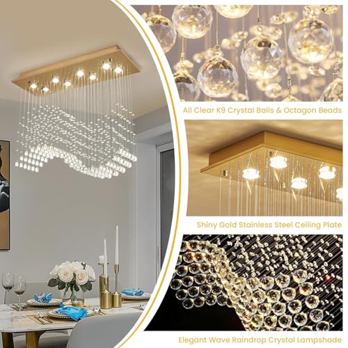 Rectangular Gold Crystal Chandelier for Dining Room