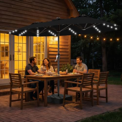15FT Patio Umbrella with Solar Lights