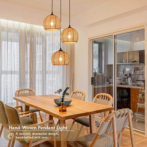 3 Light Mini Hemp Rope Woven Pendant Light Kitchen Island