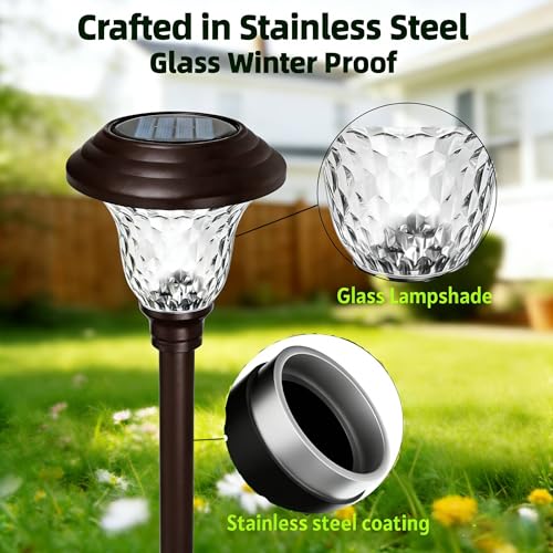 8 Pack Solar Pathway Lights White+Color Changing Stainless Steel 3 Mode Outdoor Multicolor Metal Solar Powered Waterproof Glass for Garden Landscape Path Yard Walkway Driveway Bronze (8 Count)