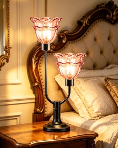 Mid Century Modern Flower Table Lamp Red Glass Lamp Gift Dimmable