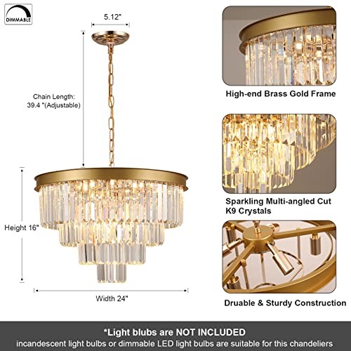Modern Gold Crystal Chandelier 24”Living Room Chandeliers Light Fixture