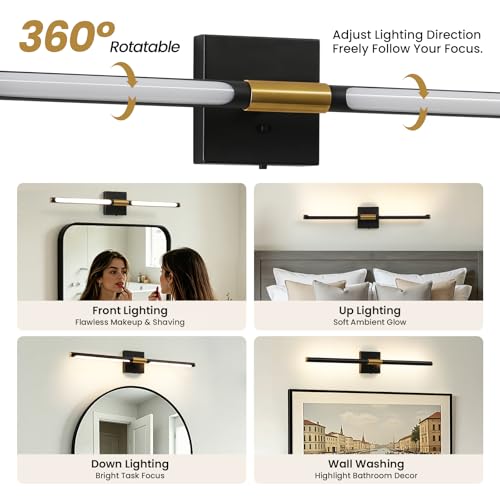 32 Inch Black and Gold Bathroom Vanity Light