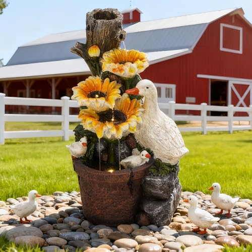 AUTODAYA 19" Sunflower & Duck Water Fountain Indoor Outdoor with LED Lights