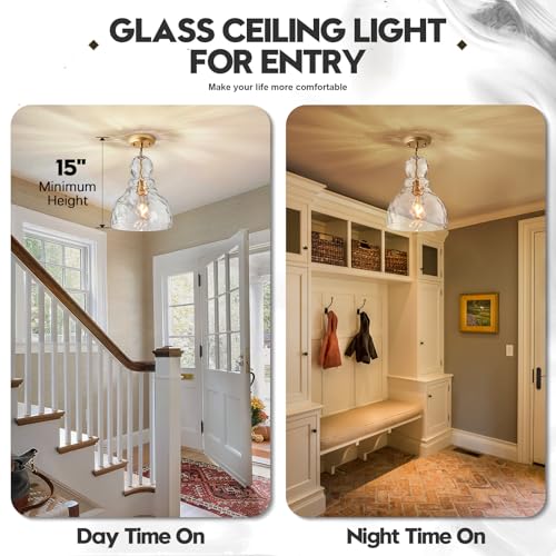 Hammered Glass Pendant Light Gold Pendant Lights Kitchen Island 10in Large Brass Kichen Island Light Over Sink Glass Ceiling Pendant Light for Entry Hallway Dining Room