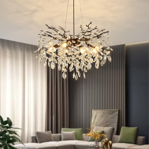 Black Tree Branch Crystal Chandelier 24" Modern Raindrop Chandelier
