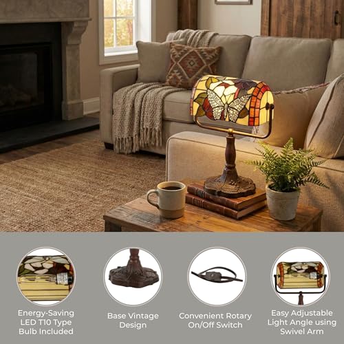 Tiffany Style Bankers Desk Lamp with Stained Glass Shade