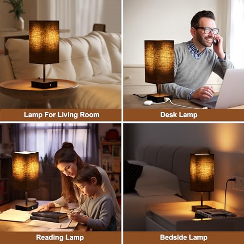 Bedside Table Lamp for Bedroom with 2 USB Ports