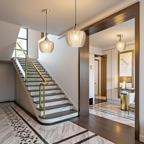 Amber Glass Pendant Lights Kitchen Island Gold Hanging Ceiling Light 9.45"