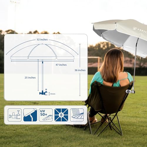 Chair Umbrella with Universal Clamp Adjustable 47 inches and 360° Swivel & UPF 50+ Protection Portable Sun Umbrella (2 Count)