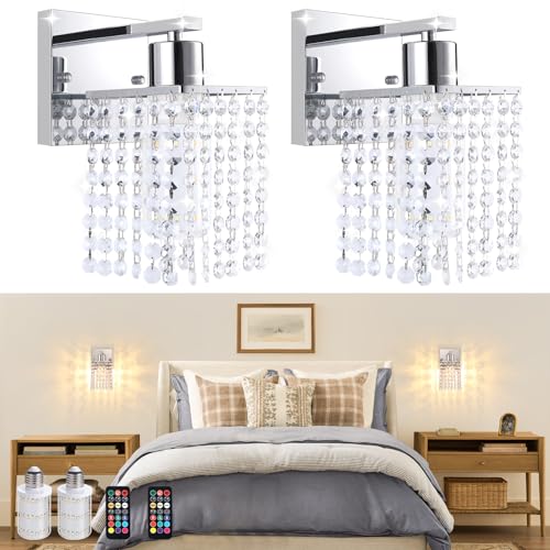 Set of 2 Crystal Battery Operated Wall Sconce (2 Count)