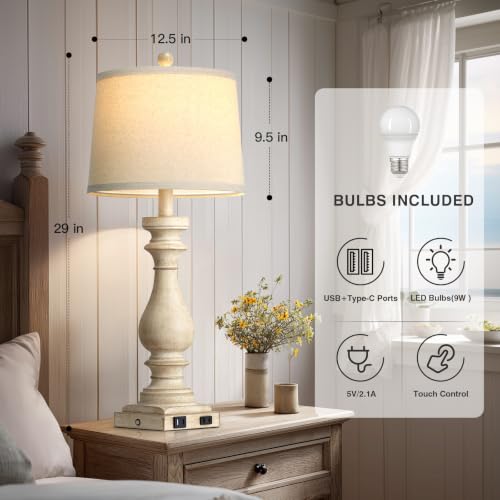 29" Tall Farmhouse Table Lamps for Living Room (Beige-1PK)