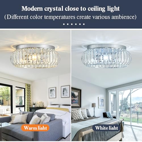 3 Light Flush Mount Ceiling Light Fixtures Modern Crystal Chandelier Chrome Chandelier for Hallway Bedroom Bathroom Foyer Entryway Laundry Room Kitchen