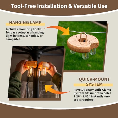 Wood Grain Patio Umbrella Light with Remote Control