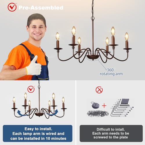 Farmhouse Chandelier for Dining Room (6 Count)