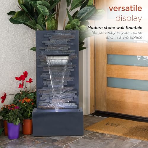 32" Cascading Stone Wall Fountain with LED Lights