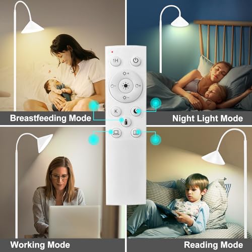 Floor Lamp 18W Upgraded Bright LED Floor Lamps for Living Room Bedroom with Gooseneck Stepless Dimming & Color 76inch Tall Standing Lamp with Remote & Touch Control Work with Smart Plug (White-76inch)