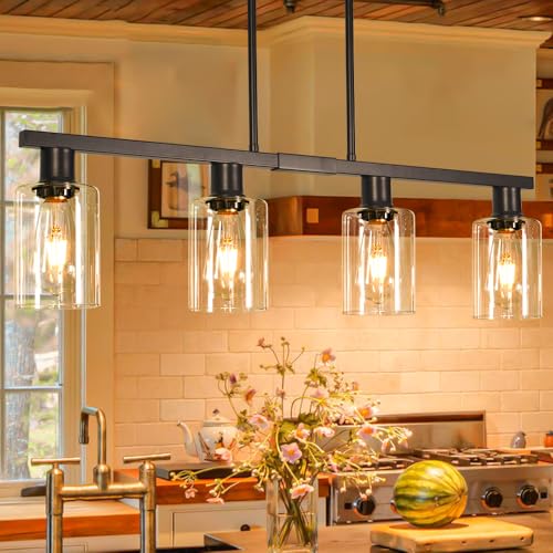 DSMJFU 4 Light Kitchen Island Lighting Black Bar Island Lights for Kitchen