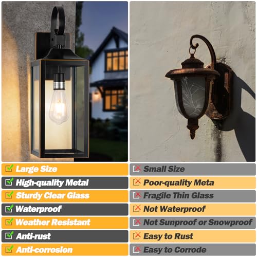 19" Large Outdoor Wall Lights Black with Gold Trim 2 Pack (2 Count)