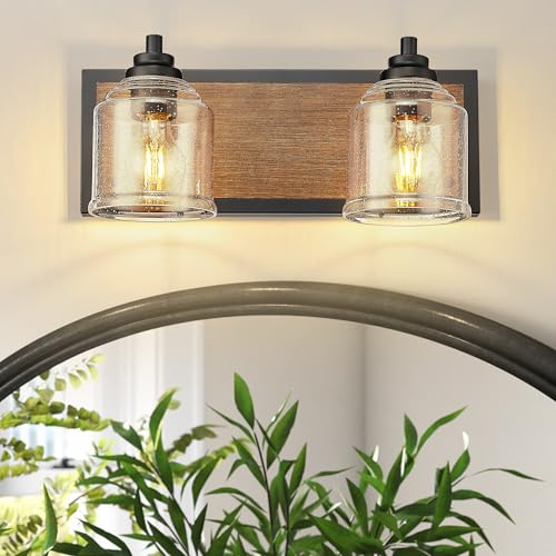 16" 2 Light Farmhouse Bathroom Vanity Light with Bubble Glass