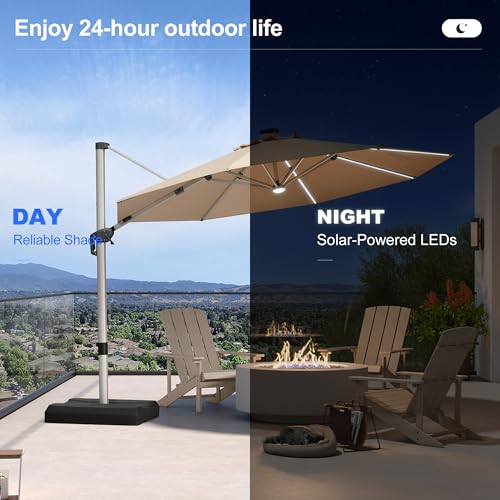 Cantilever Patio Umbrella 11ft Round Solar LED Light