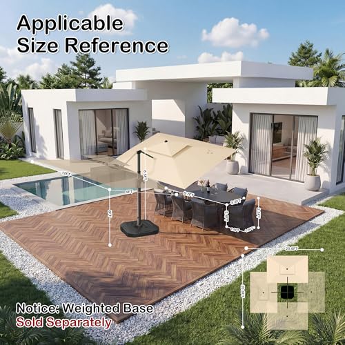 9x12 FT Patio Cantilever Outdoor Umbrella with Base and LED Lights
