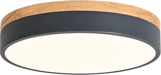 Dimmable Wood LED Flush Mount Ceiling Light, 5CCT 2700K-6000K Modern Round Close to Ceiling Lighting Fixtures, Minimalist Grey Ceiling Lamp for Bedroom, Kitchen, Laundry Room, Hallway - Aura Lighting