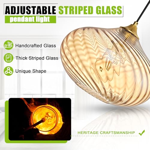 11in Gold Pendant Lights Kitchen Island with Amber Glass Shade 1Pack
