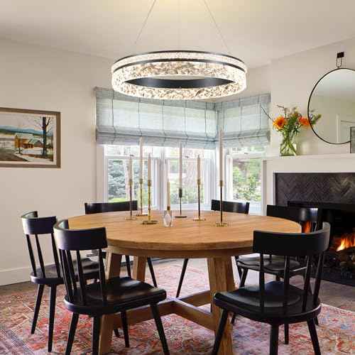 Modern LED Chandelier 1 Ring 19.7in Pendant Lighting for Kitchen Island 50W Dimmable LED Pendant Ceiling Light Black Hanging Light Fixtures with Remote for Kitchen Dining Room Bedroom Living Room