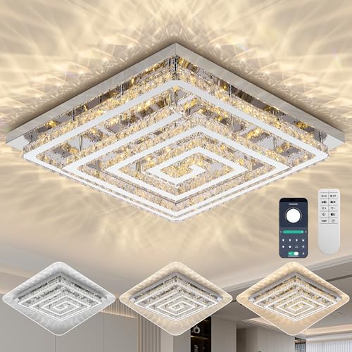 43 inch Silver Crystal Chandeliers LED Ceiling Light