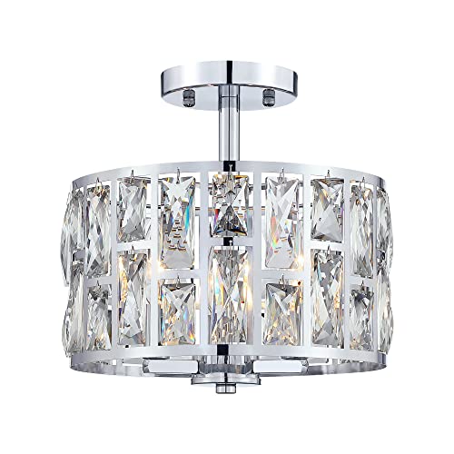 Farmhouse Crystal Round Semi Flush Mount Modern Close to Ceiling Light Fixture